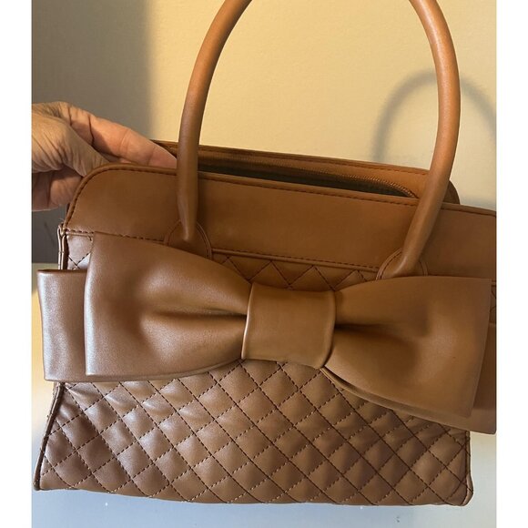 SCARLETTOWN Handbag Womens Brown Quilted Bow Satchel Tote Purse Top Zip Feet - Picture 6 of 11